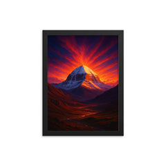 Mount Kailash beneath impossible dawn light framed print on a plain backdrop in size 12"x16".