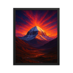 Mount Kailash beneath impossible dawn light framed print on a plain backdrop in size 16"x20".