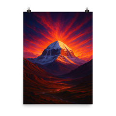 Mount Kailash beneath impossible dawn light poster on a plain backdrop in size 8"x10".