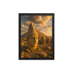 Mount Nemrut Summit Statues Turkey framed print on a plain backdrop in size 12"x16".