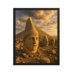 Mount Nemrut Summit Statues Turkey framed print on a plain backdrop in size 16"x20".