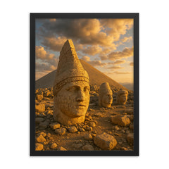 Mount Nemrut Summit Statues Turkey framed print on a plain backdrop in size 18"x24".