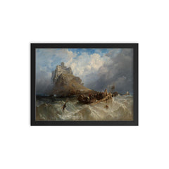 Mount St Michael, Cornwall by Clarkson Stanfield, 1830 framed print on a plain backdrop in size 12"x16".