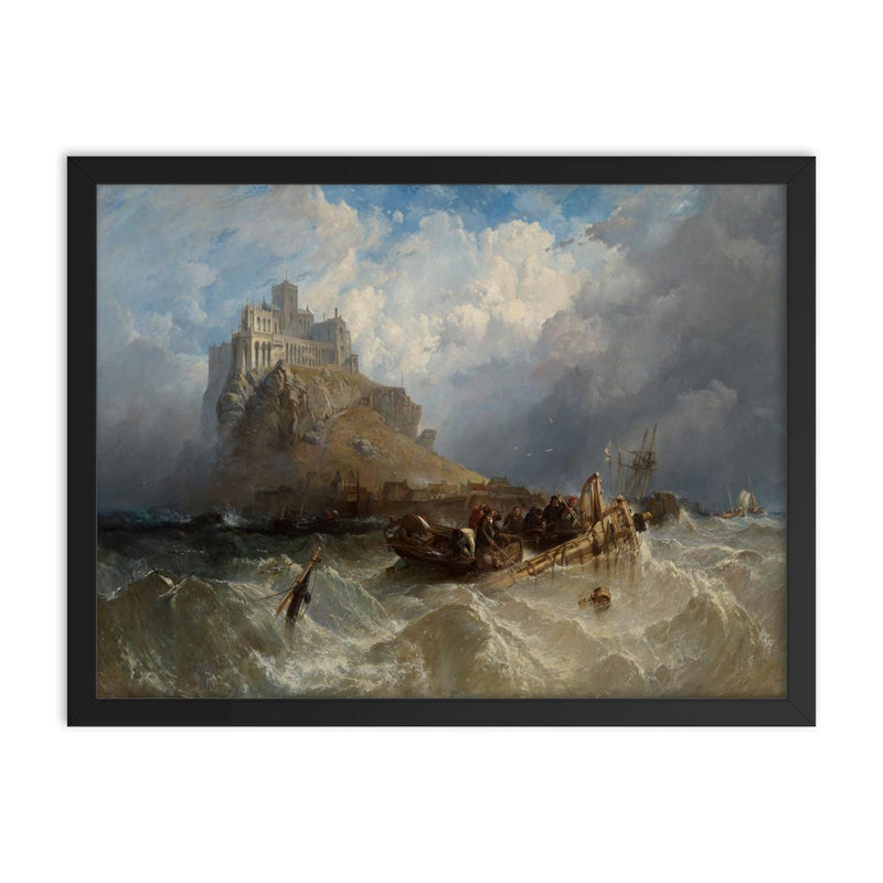 Mount St Michael, Cornwall by Clarkson Stanfield, 1830 framed print on a plain backdrop in size 18