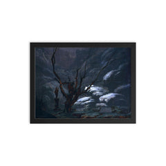 Mountain Gorge in the Winter by Carl Eduard Blechen, 1825 framed print on a plain backdrop in size 12"x16".