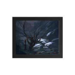 Mountain Gorge in the Winter by Carl Eduard Blechen, 1825 framed print on a plain backdrop in size 8"x10".
