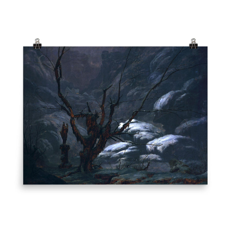 Mountain Gorge in the Winter by Carl Eduard Blechen, 1825 poster on a plain backdrop in size 8