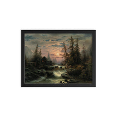 Mountain Stream in the Moonlight by Albert Rieger framed print on a plain backdrop in size 12"x16".