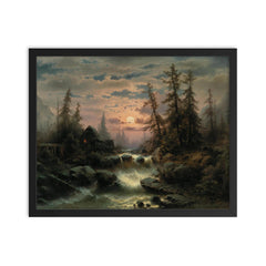 Mountain Stream in the Moonlight by Albert Rieger framed print on a plain backdrop in size 16"x20".