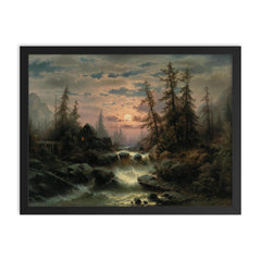 Mountain Stream in the Moonlight by Albert Rieger framed print on a plain backdrop in size 18"x24".