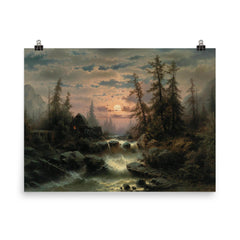 Mountain Stream in the Moonlight by Albert Rieger poster on a plain backdrop in size 8"x10".