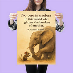 mouse helping elephant quote lighten burdens inspiring poster 3