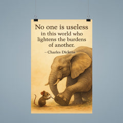 mouse helping elephant quote lighten burdens inspiring poster 9