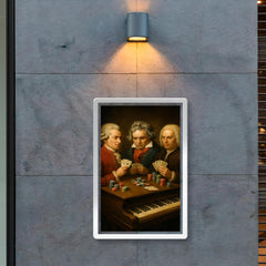 Mozart Beethoven and Bach playing poker using a piano as a table poster 2