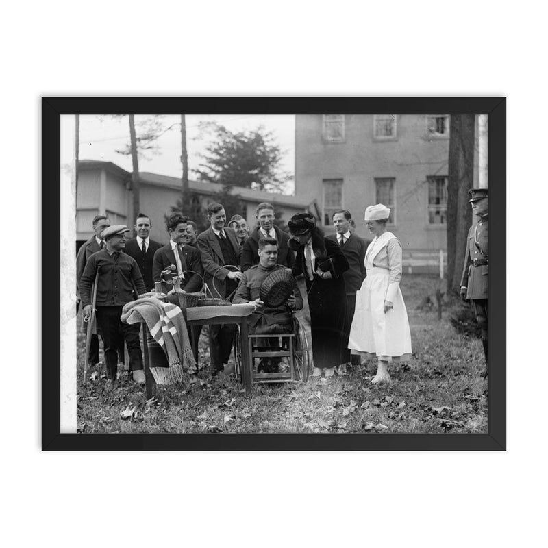 Mrs Coolidge at Walter Reed Hospital, vintage photo framed print on a plain backdrop in size 18