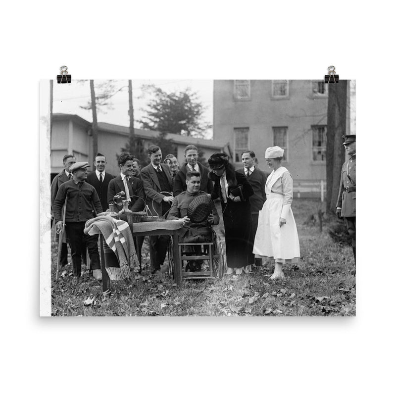 Mrs Coolidge at Walter Reed Hospital, vintage photo poster on a plain backdrop in size 8