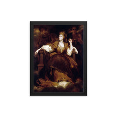 Mrs. Siddons as the Tragic Muse by Joshua Reynolds, 1789 framed print on a plain backdrop in size 12"x16".