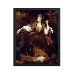 Mrs. Siddons as the Tragic Muse by Joshua Reynolds, 1789 framed print on a plain backdrop in size 16"x20".