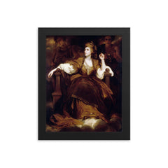 Mrs. Siddons as the Tragic Muse by Joshua Reynolds, 1789 framed print on a plain backdrop in size 8"x10".