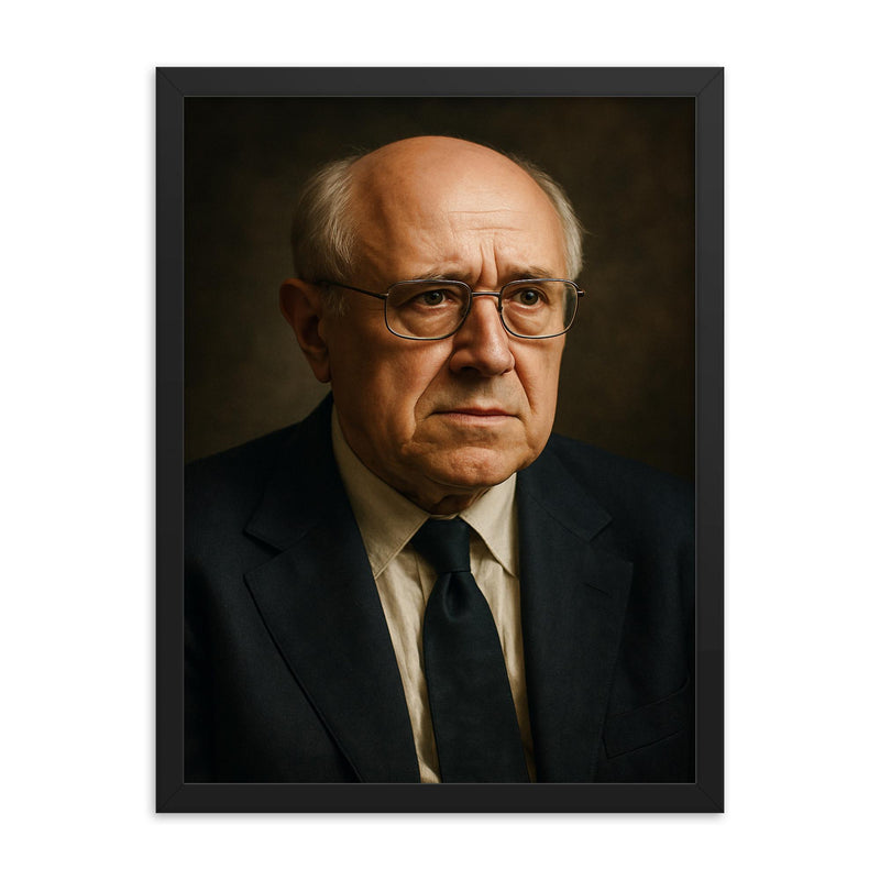 Mstislav Rostropovich portrait framed print on a plain backdrop in size 18