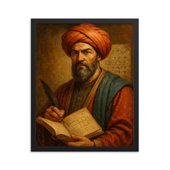 Muhammad ibn Musa al Khwarizmi framed print on a plain backdrop in size 16"x20".