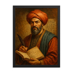Muhammad ibn Musa al Khwarizmi framed print on a plain backdrop in size 18"x24".