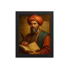 Muhammad ibn Musa al Khwarizmi framed print on a plain backdrop in size 8"x10".