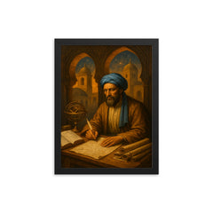 Muhammad ibn Musa al Khwarizmi House of Wisdom tableau framed print on a plain backdrop in size 12"x16".