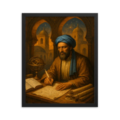 Muhammad ibn Musa al Khwarizmi House of Wisdom tableau framed print on a plain backdrop in size 16"x20".