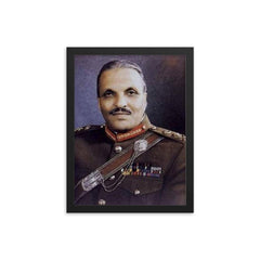 Muhammad Zia-ul-Haq framed print on a plain backdrop in size 12"x16".