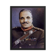 Muhammad Zia-ul-Haq framed print on a plain backdrop in size 16"x20".