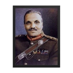 Muhammad Zia-ul-Haq framed print on a plain backdrop in size 18"x24".