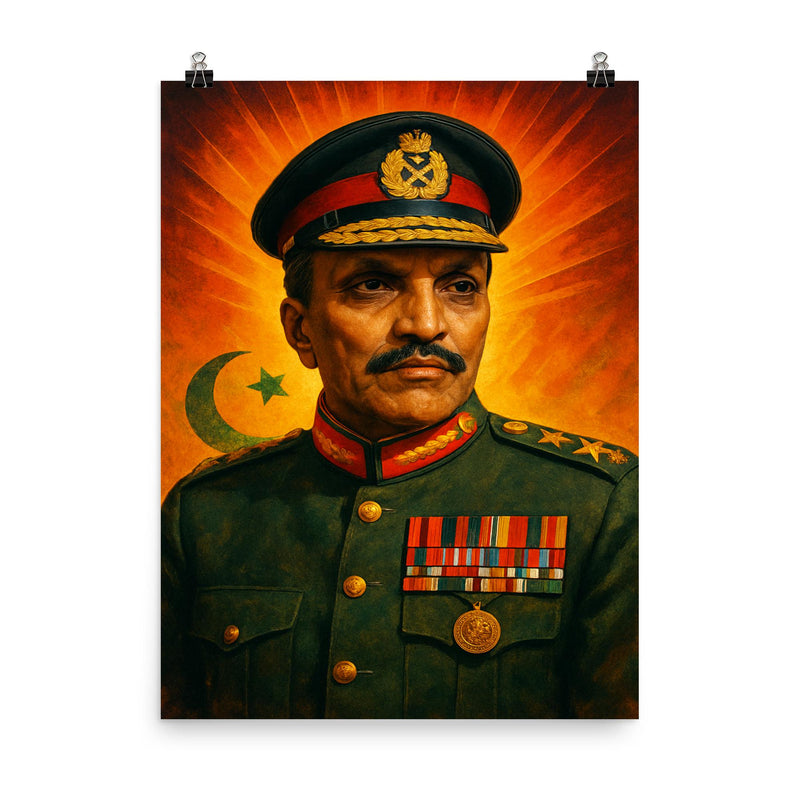 Muhammad Zia ul Haq poster on a plain backdrop in size 8