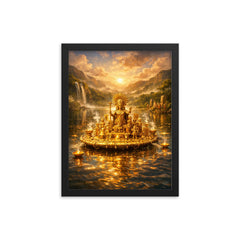 Muisca golden raft on sacred lake framed print on a plain backdrop in size 12"x16".
