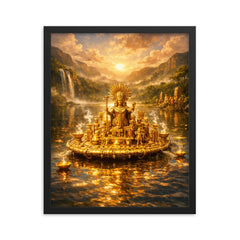 Muisca golden raft on sacred lake framed print on a plain backdrop in size 16"x20".