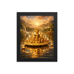 Muisca golden raft on sacred lake framed print on a plain backdrop in size 8"x10".