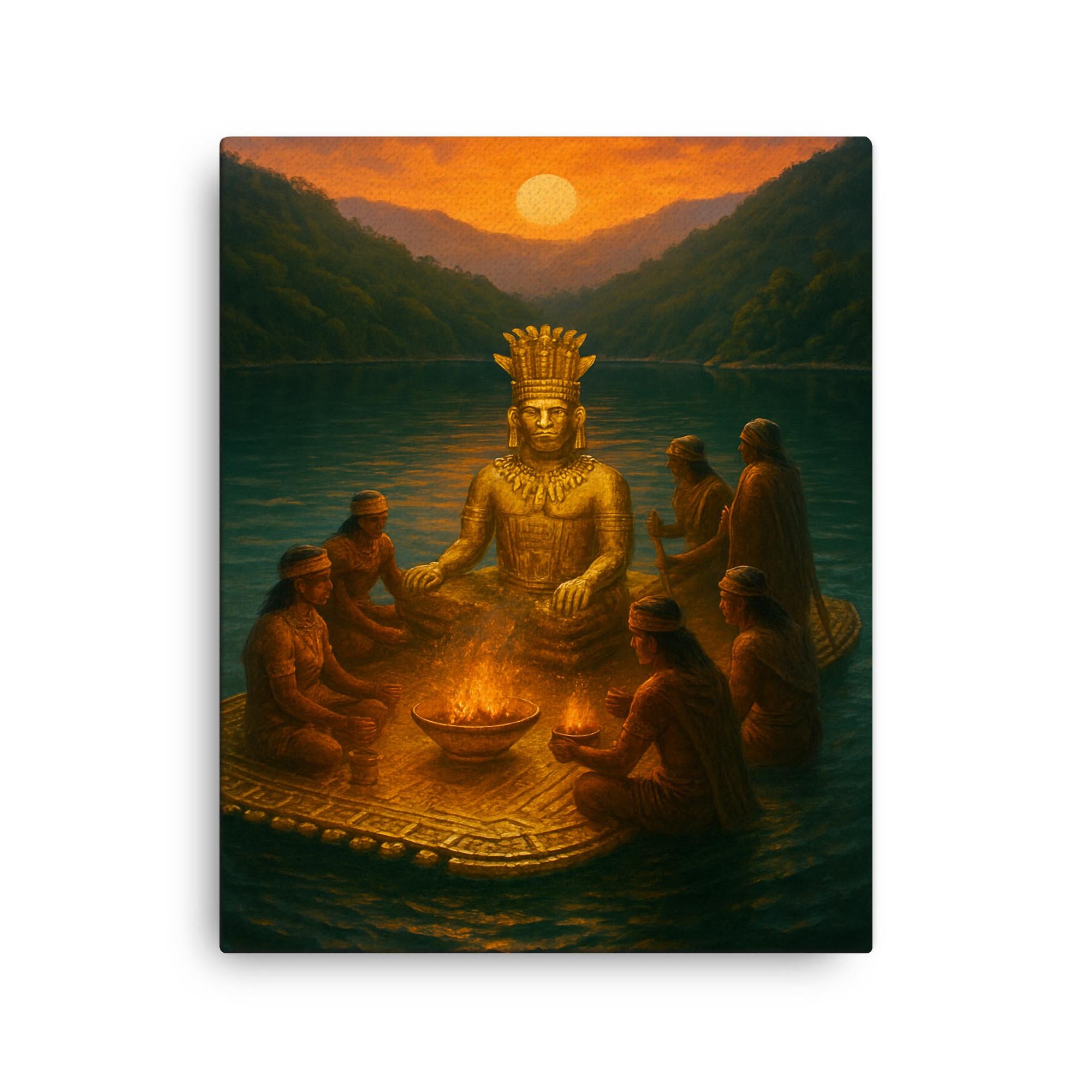 Muisca Golden Raft Ritual at Lake Guatavita Canvas Print Wall Art ...