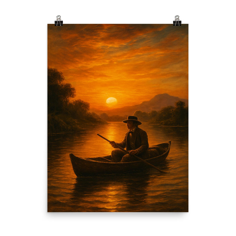 Mungo Park on the Niger at sunset poster on a plain backdrop in size 8