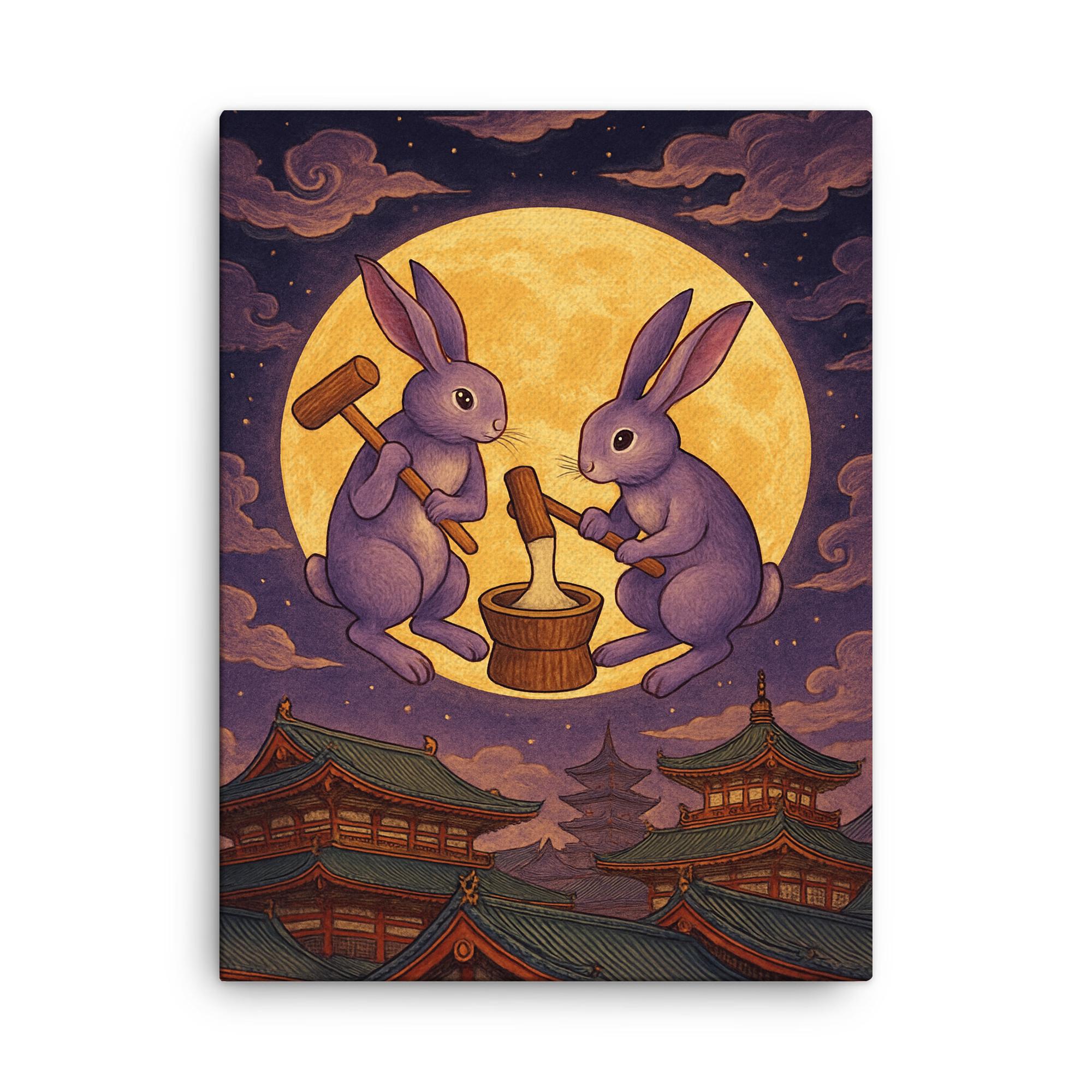 Murasaki Moon Rabbits Pounding Mochi Canvas Wall Art – Noveltees