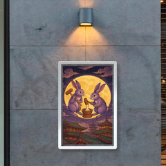 Murasaki moon rabbits pounding mochi over Heian rooftops poster 2