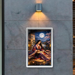 Murasaki Shikibu beneath palace screens and moonlight poster 2