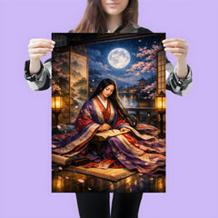 Murasaki Shikibu beneath palace screens and moonlight poster 3