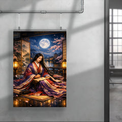 Murasaki Shikibu beneath palace screens and moonlight poster 4