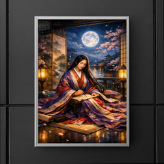 Murasaki Shikibu beneath palace screens and moonlight poster 5