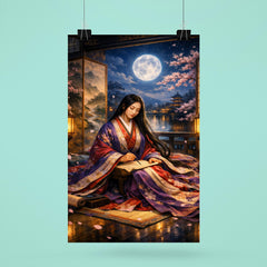 Murasaki Shikibu beneath palace screens and moonlight poster 6