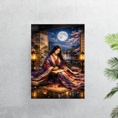 Murasaki Shikibu beneath palace screens and moonlight poster 7