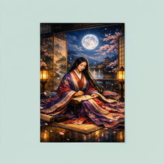 Murasaki Shikibu beneath palace screens and moonlight poster 8