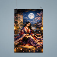 Murasaki Shikibu beneath palace screens and moonlight poster 9