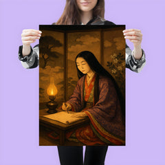 Murasaki Shikibu by lamplight with court screens poster 3
