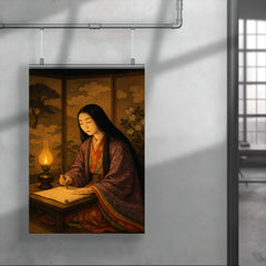 Murasaki Shikibu by lamplight with court screens poster 4
